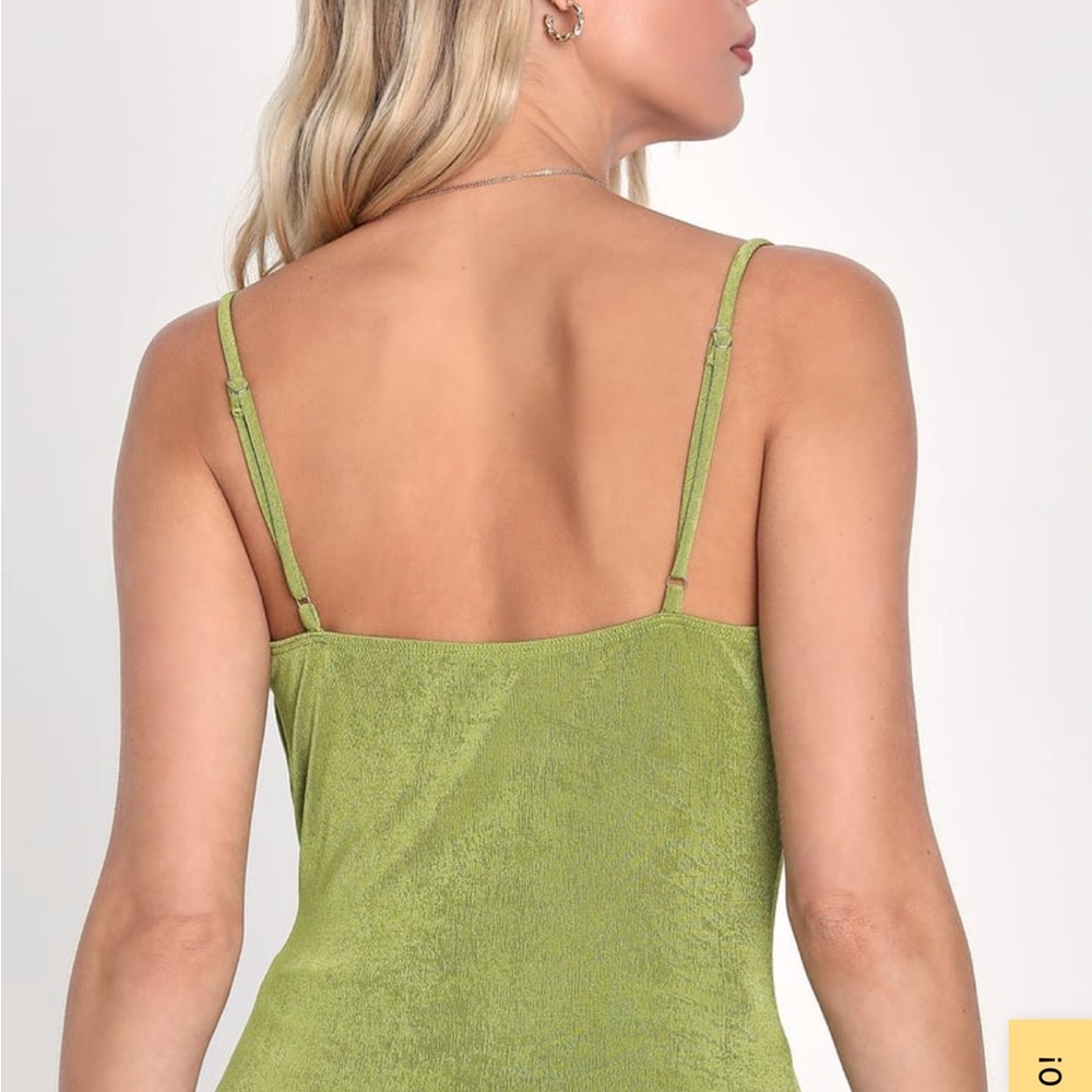 Green tank top- cowl neck spaghetti strap top - Picture 3 of 4